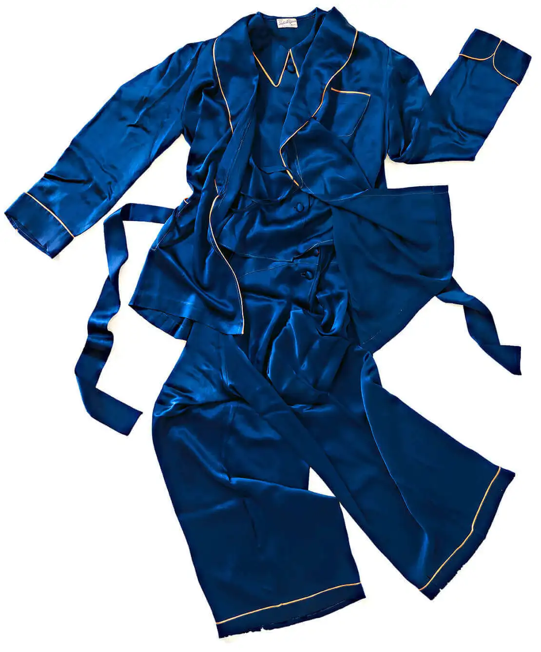 Dreiteiliger Damenpyjama aus Seidensatin (Modell: Wiener Schlafröcke Pyjama), 1930er Jahre, Wien Museum