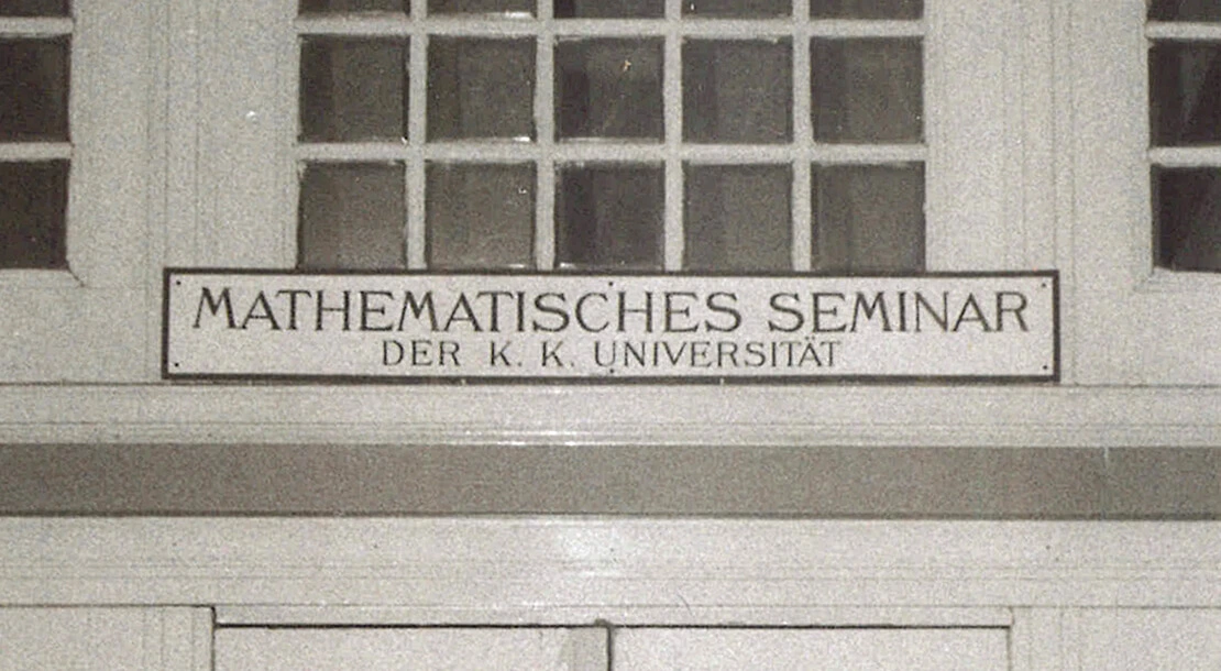 Detail der Eingangstür des Mathematischen Seminars der Universität Wien, Boltzmanngasse 5. Treffpunkt des Wiener Kreises von 1924 bis 1936, Wiener Kreis Gesellschaft  