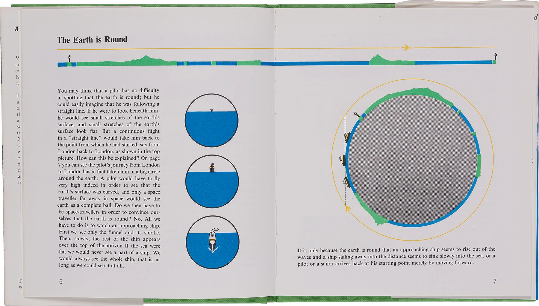 „The earth is round“ (Die Erde ist rund) aus „About the Earth“ (Über die Erde), 1963, S. 6–7, Otto and Marie Neurath Isotype Collection, University of Reading
