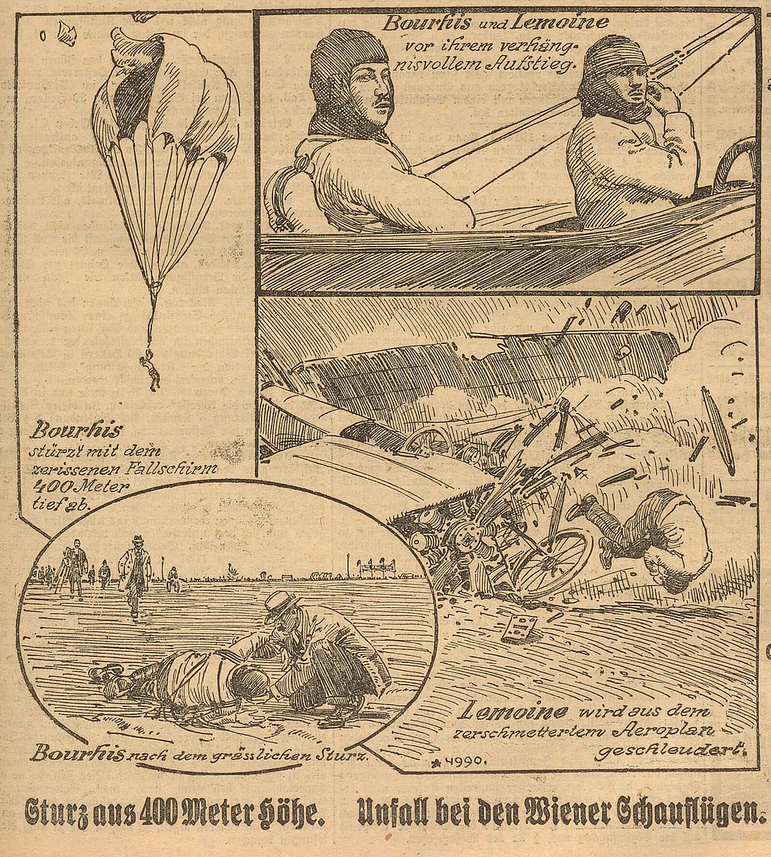 Bilder vom fatalen Unglück am Flugfeld Aspern, aus: Illustrierte Neue Kronen Zeitung, 14. September 1914, ANNO/ÖNB