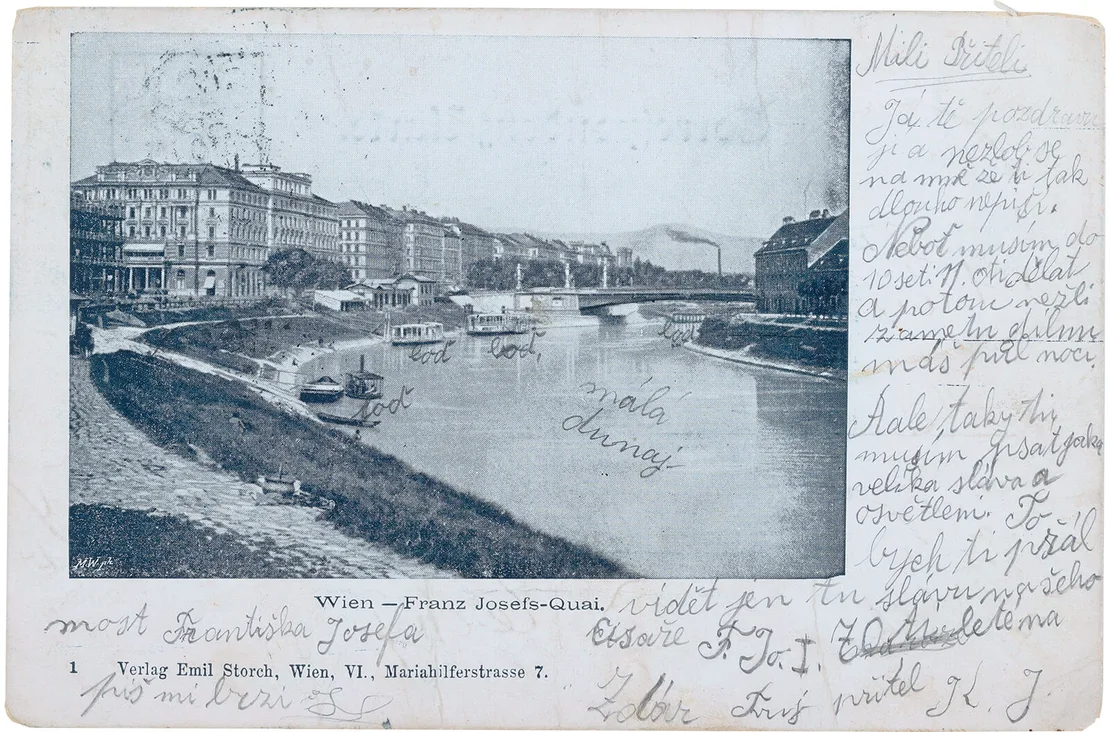 „Wien – Franz Josefs-Kai“, gelaufen 1900 von Wien nach Bílá Třemešná, Wien Museum  