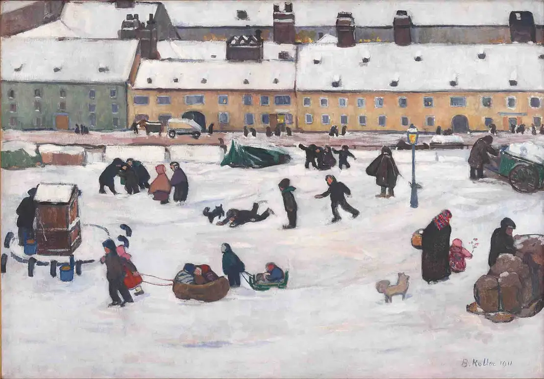 Broncia Koller: Erster Schnee (Der Wiener Naschmarkt im Winter), 1911, Wien Museum, Inv.-Nr. 117510  