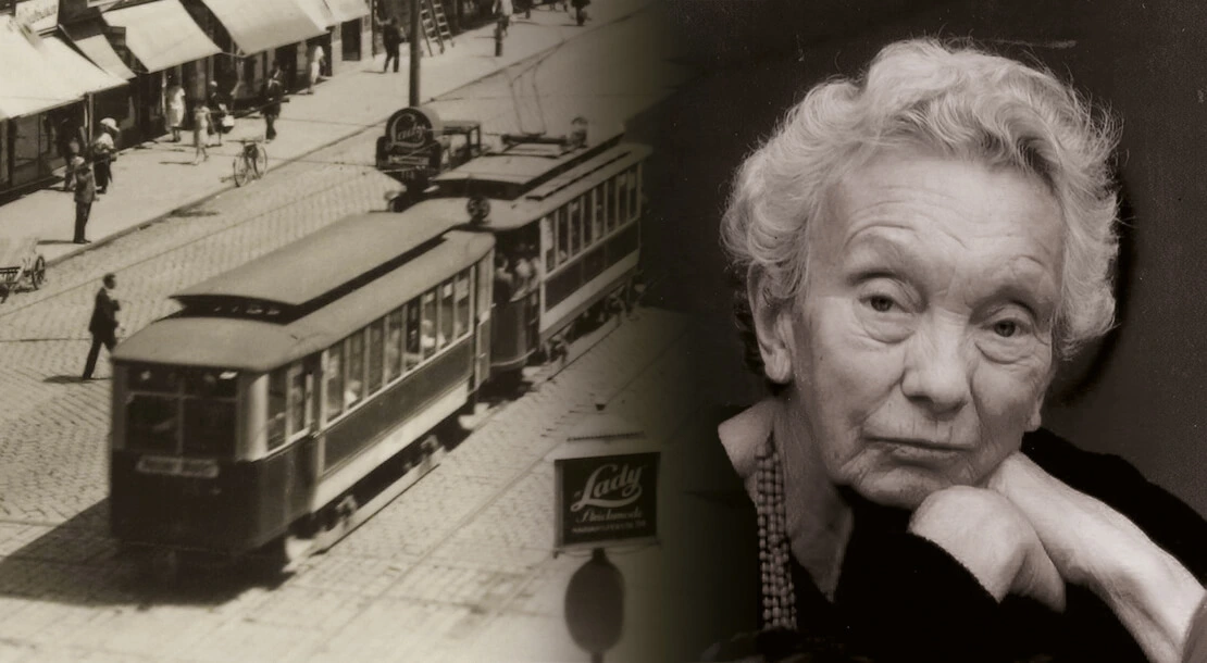 Links: Mariahilfer Straße, um 1925, Wien Museum, Rechts: Ilse Helbich, Foto: Privat