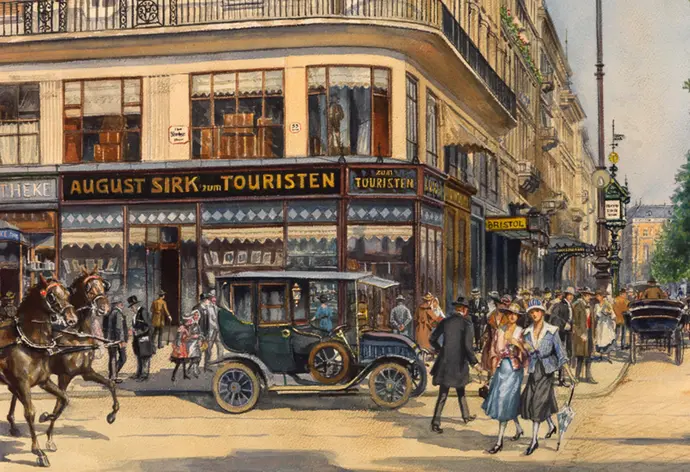 August Mandlik: Kärntner Ring 1 – Sirk-Ecke, Aquarell, 1920, Wien Museum, Inv.-Nr. 138535