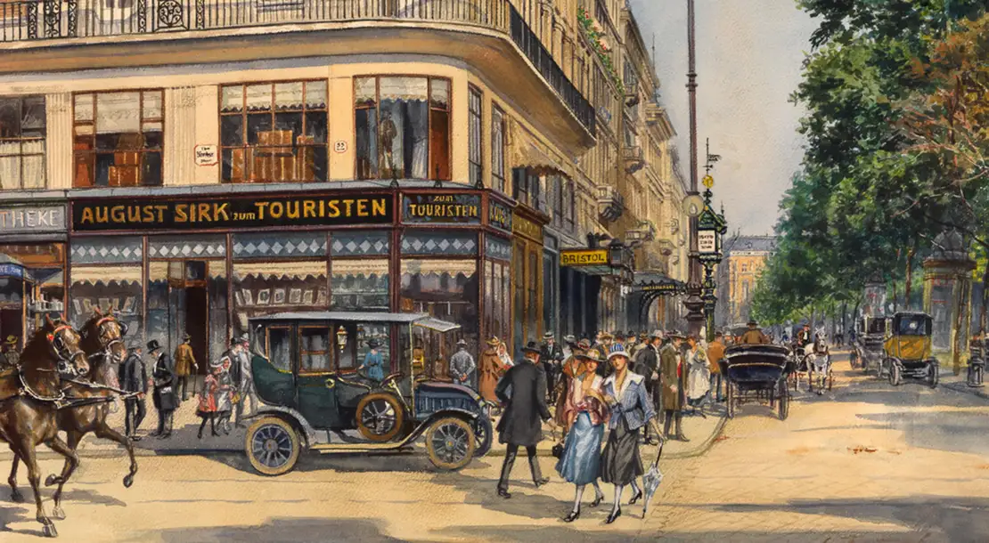 August Mandlik: Kärntner Ring 1 – Sirk-Ecke, Aquarell, 1920, Wien Museum, Inv.-Nr. 138535