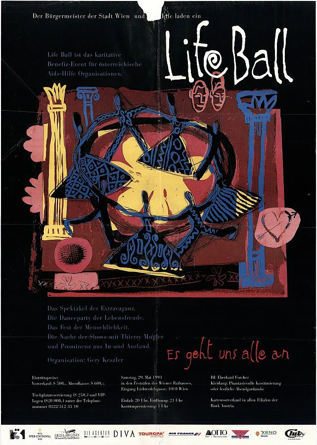 Plakat des ersten Life Balls, 1993, Wienbibliothek im Rathaus, P-369566, © LIFE+ / Life Ball Archiv  