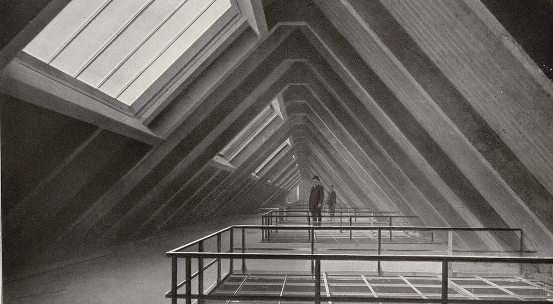 Blick in das Dachgeschoß des Wiener Bankvereins im Rohbau, um 1911, Privatsammlung, Foto: TimTom