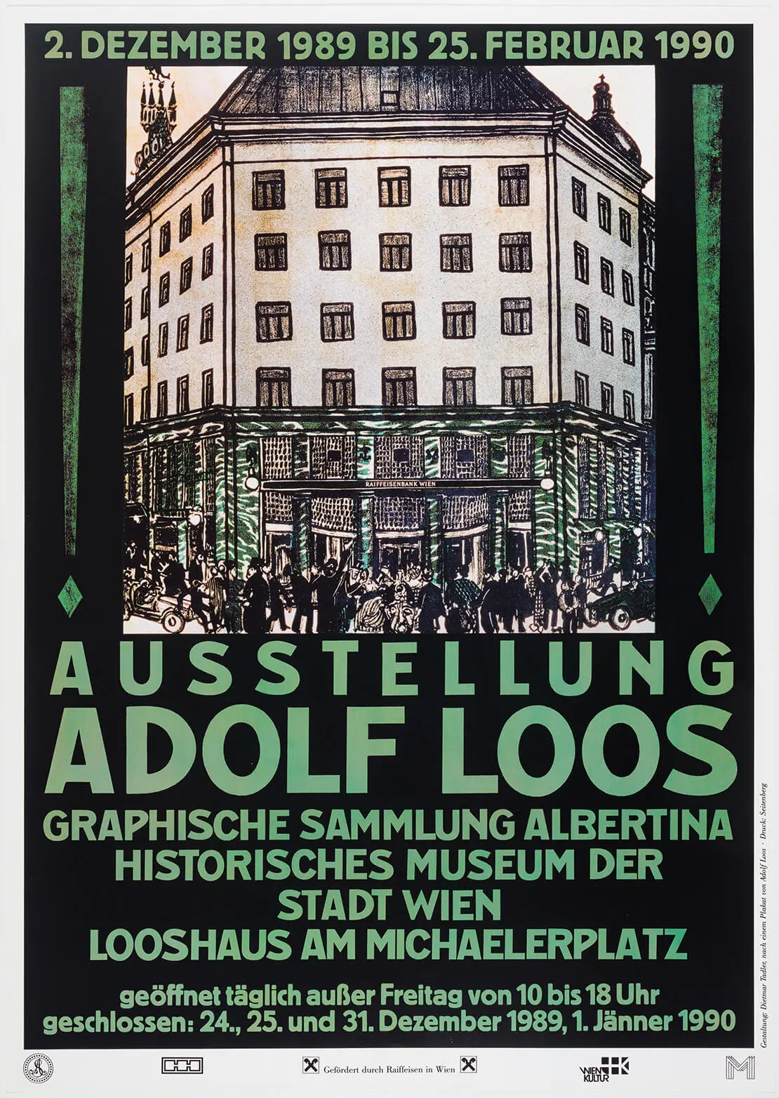 Plakat der Ausstellung „Adolf Loos“ (Albertina, Historisches Museum der Stadt Wien, Loos-Haus), 1989/90, Entwurf: Dietmar Tadler, Wien Museum  