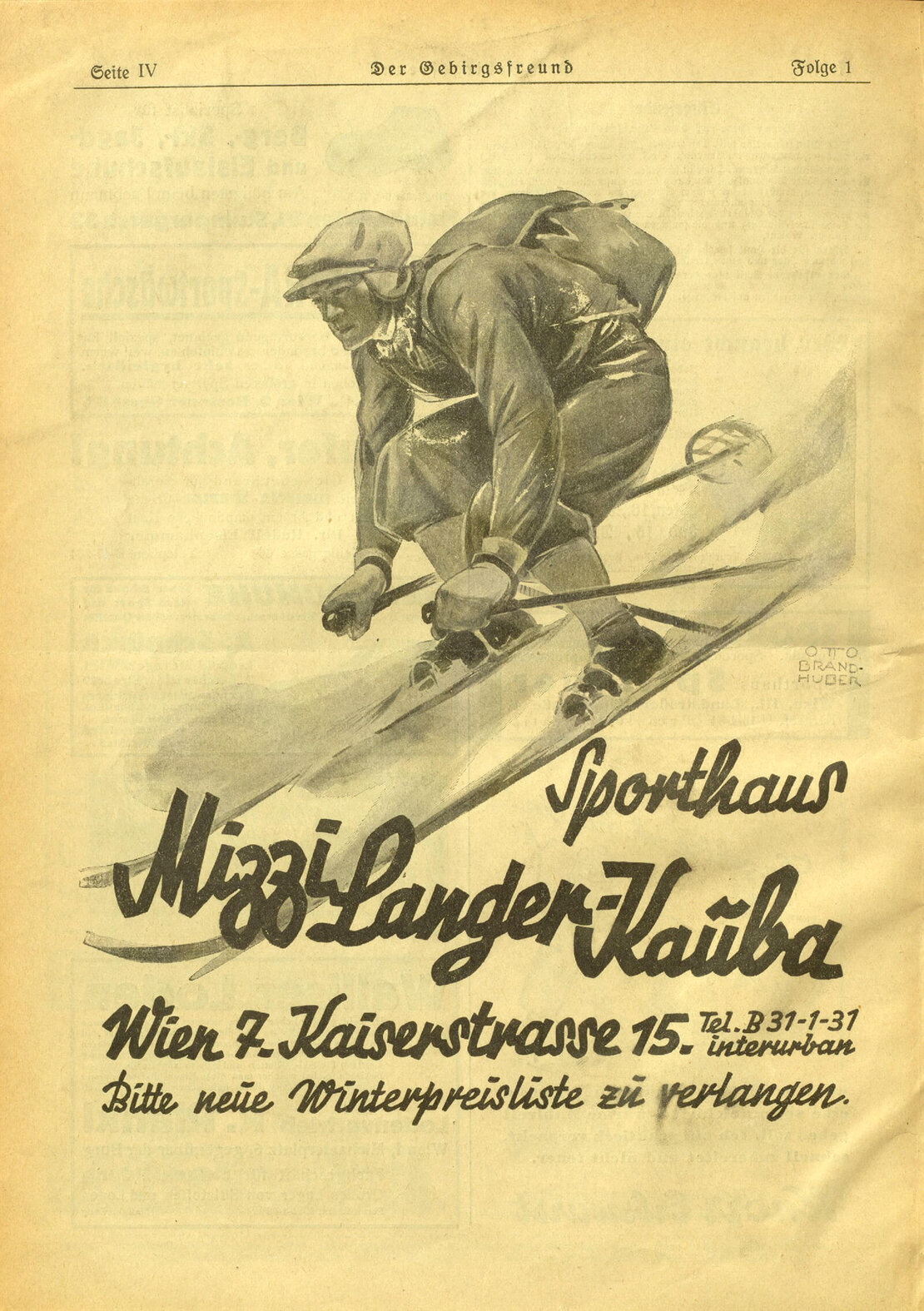 Werbung für das Geschäft von Mizzi Langer-Kauba, in: Der Gebirgsfreund, Jänner 1934, ANNO/ÖNB