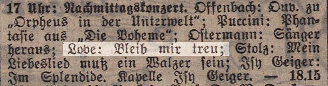 Radioprogramm in der Kronen Zeitung (9. Dezember 1931) mit dem Lied „Bleib mir treu“ von Hilde Loewe-Flatter, Quelle: ANNO/ÖNB