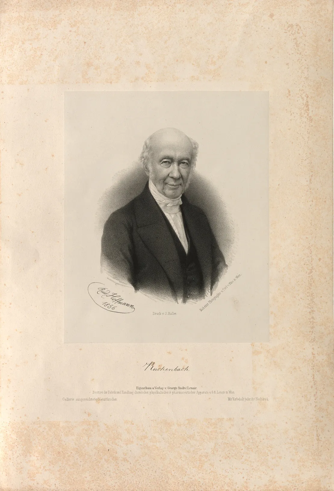 Carl von Reichenbach, 1856, Lithografie von Rudolf Hoffmann nach einer Fotografie von Ferdinand Küss, Wien Museum  