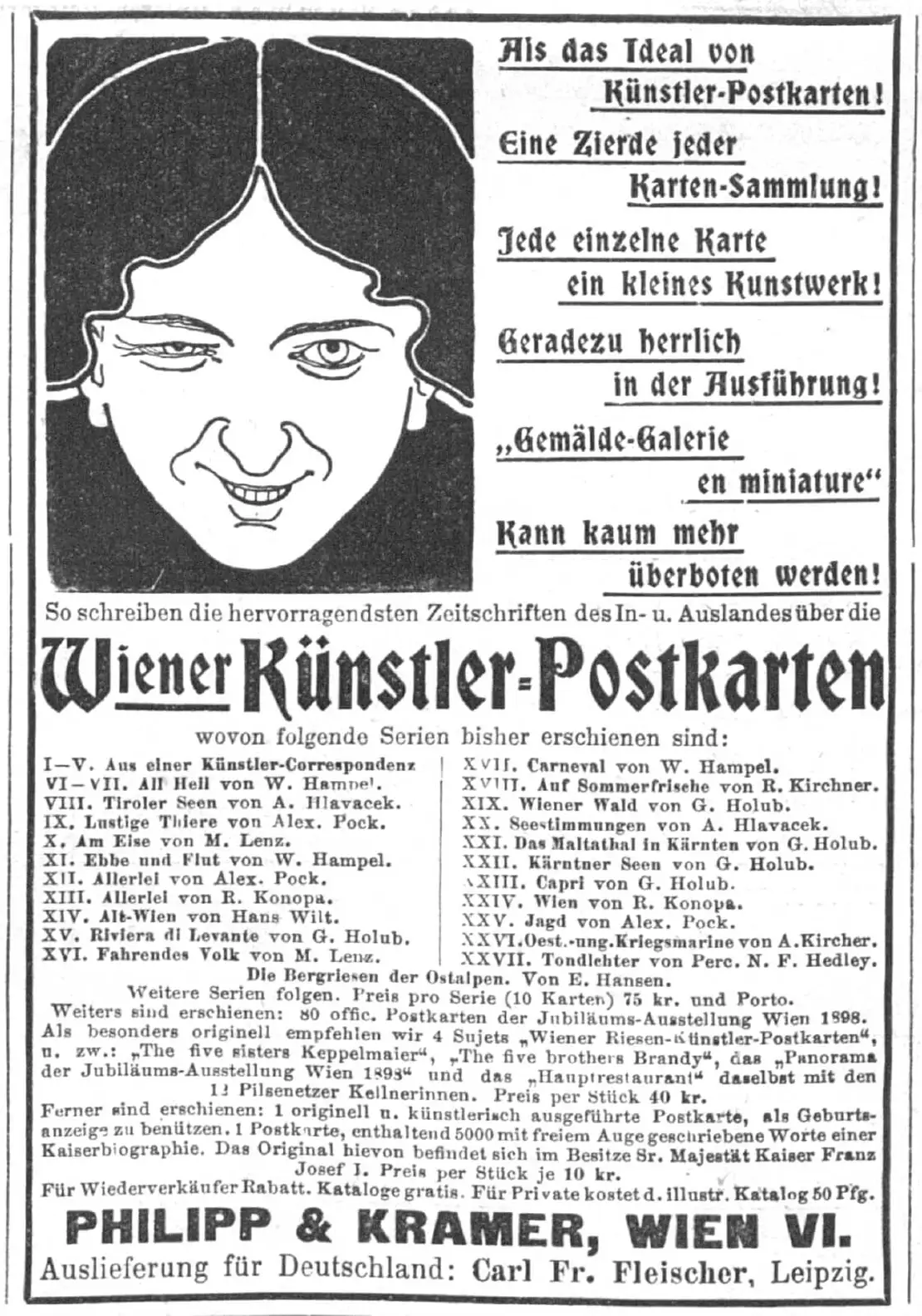 Annonce von Philipp & Kramer in der Österreichischen Illustrierten Zeitung vom 2. Oktober 1898, Anno / ÖNB  