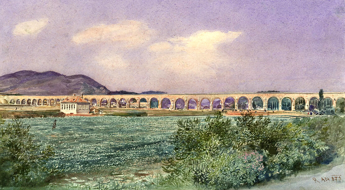 Rudolf von Alt: Aquädukt der I. Hochquellenwasserleitung bei Liesing, Aquarell, 1873, Wien Museum 