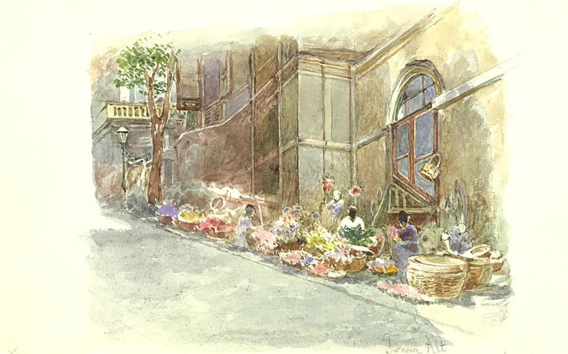 Franz Alt: Blumenmarkt, Aquarell, um 1850, Wien Museum