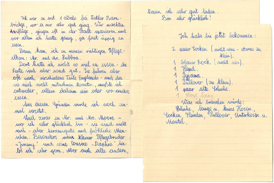 Brief eines Kindes, das bei mehreren Pflegefamilien untergekommen ist, 1947, Privatbesitz Familie Holmes-Edlinger