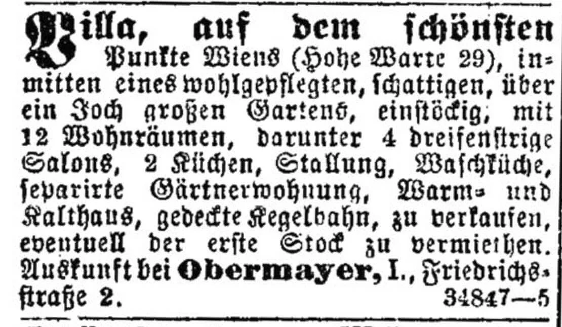 Inserat aus der Neuen Freien Presse vom 19. Mai 1895, ANNO/ÖNB  
