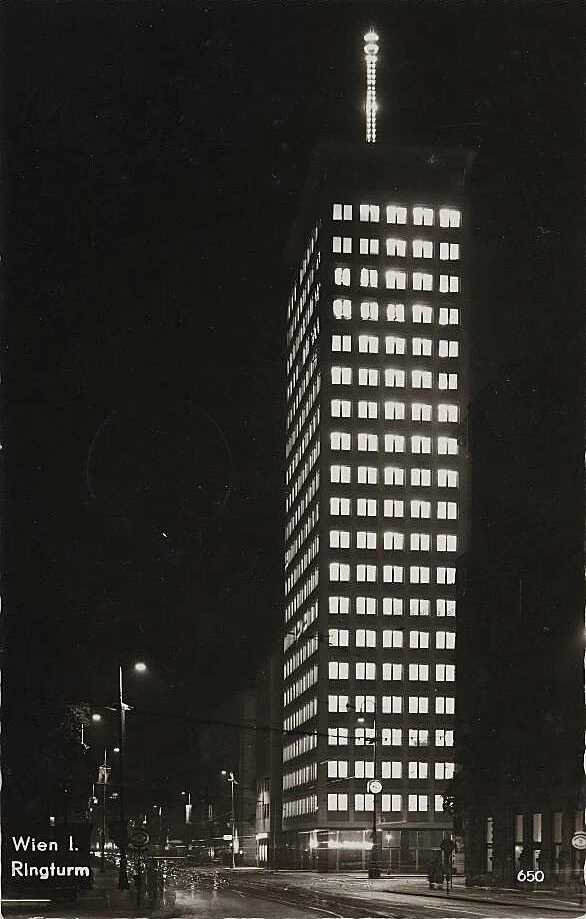 Ansichtskarte Ringturm bei Nacht, 1956, Wien Museum