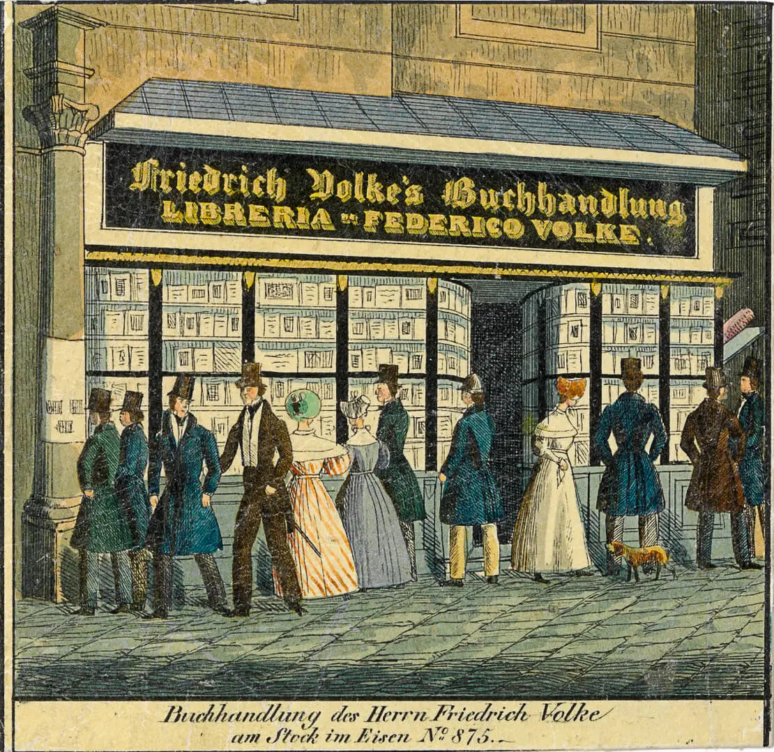 Buchhandlung Friedrich Volke, Stock-im-Eisen-Platz, Ausschnitt aus Vasquez-Plan, 1835, Wien Museum  