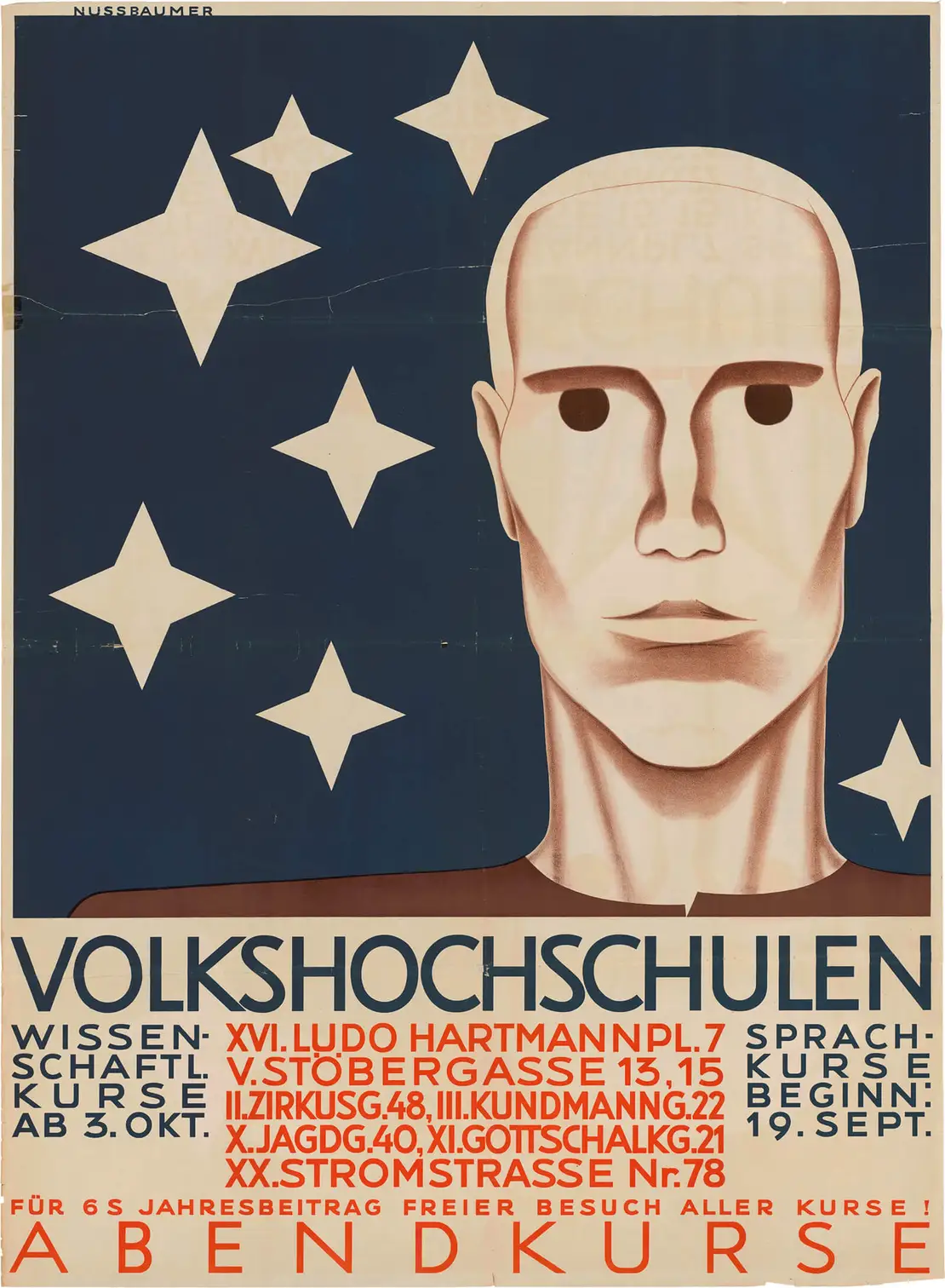 Gemeinsames Werbeplakat der Volkshochschule Volksheim Ottakring und des Wiener Volksbildungsvereins mit Hinweis auf wissenschaftliche Kurse, 1926, Wienbibliothek im Rathaus, P-215164  