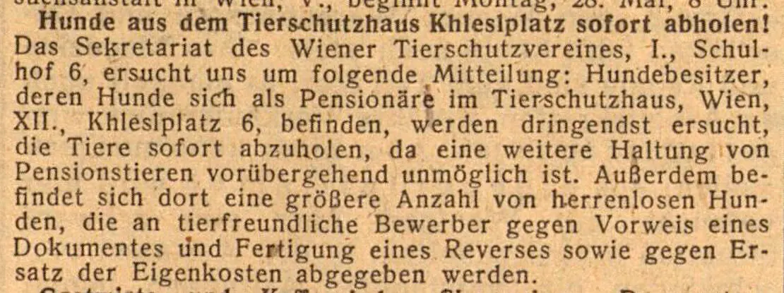 Meldung aus der Zeitung „Neues Österreich“ vom 24. Mai 1945, Quelle: ANNO/ÖNB