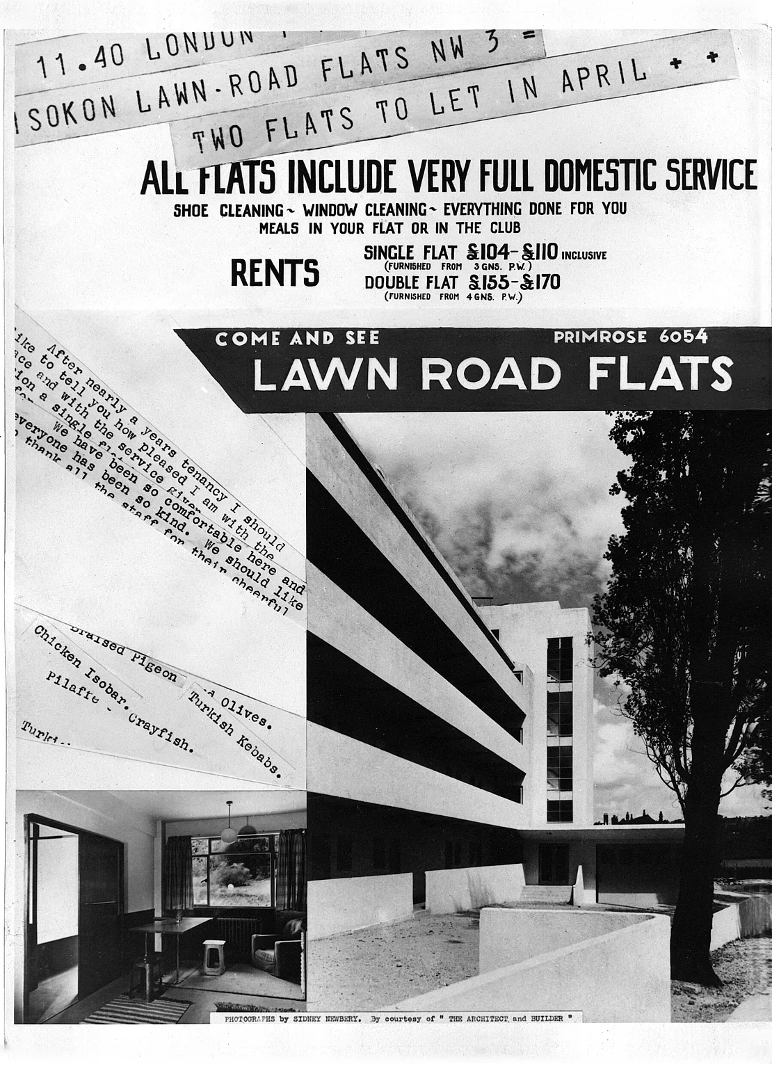 Werbung für die Lawn Road Flats (Isokon Flats), 1930er Jahre, Pritchard Papers, University of East Anglia