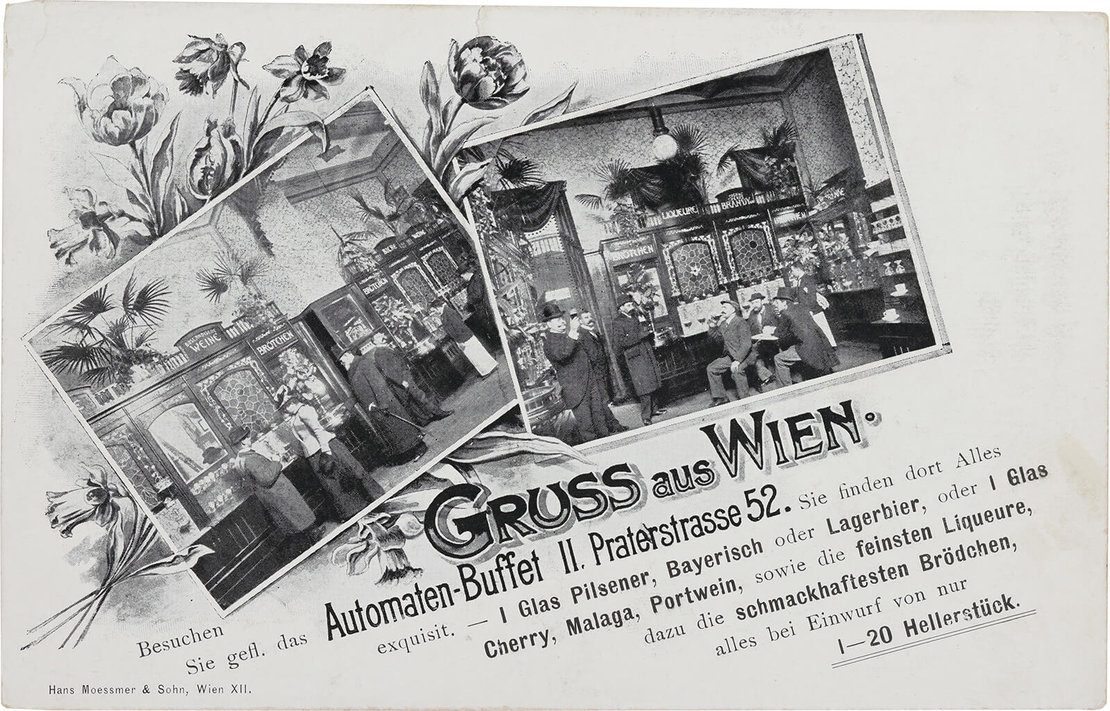 Ansichtskarte Automaten-Buffet, 2., Praterstraße 52, um 1900, Wien Museum, Inv.-Nr. 208.812 