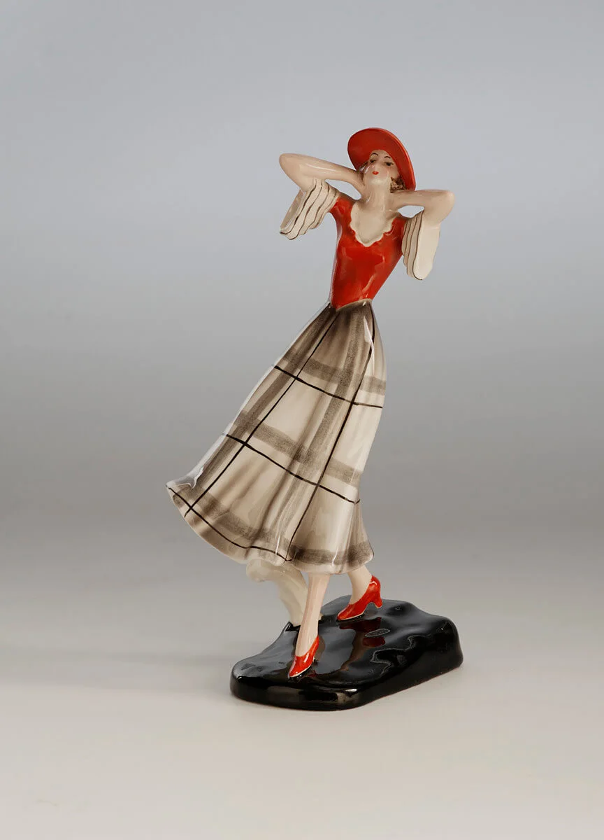 Stephan Dakon: „Im Wind“ (Dame mit rotem Hut und roten Schuhen), um 1930, Wien Museum  