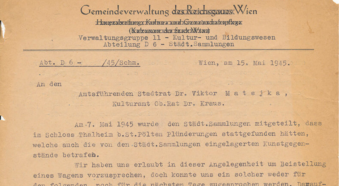 Bericht über die Plünderungen im Schloss Thalheim bei St. Pölten, 1945 