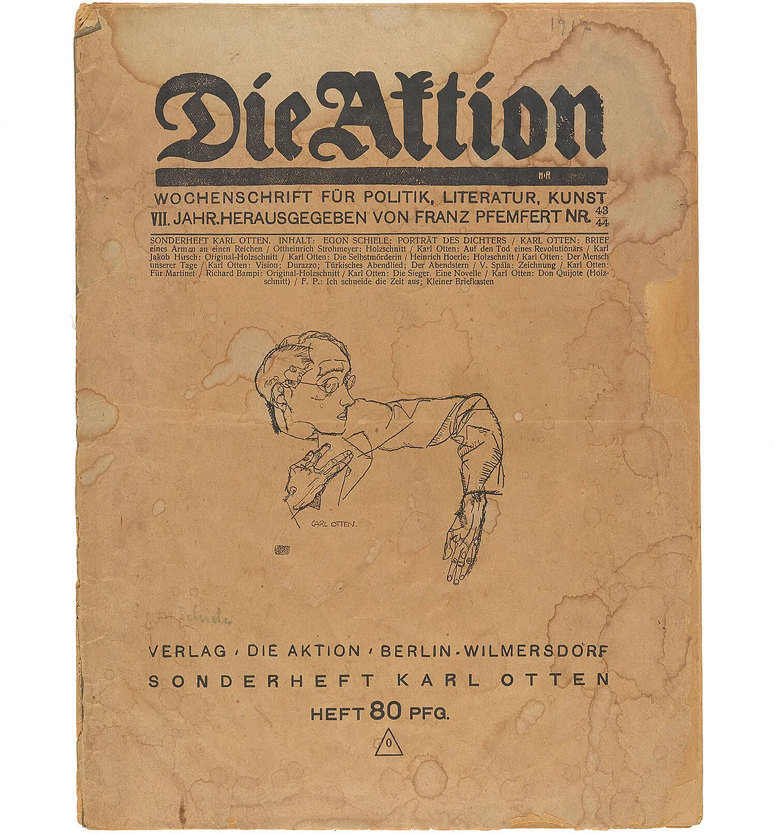 Titelblatt von Die Aktion mit einer Schiele-Zeichnung, 1917, Wien Museum, Inv.-Nr. 142993/16  