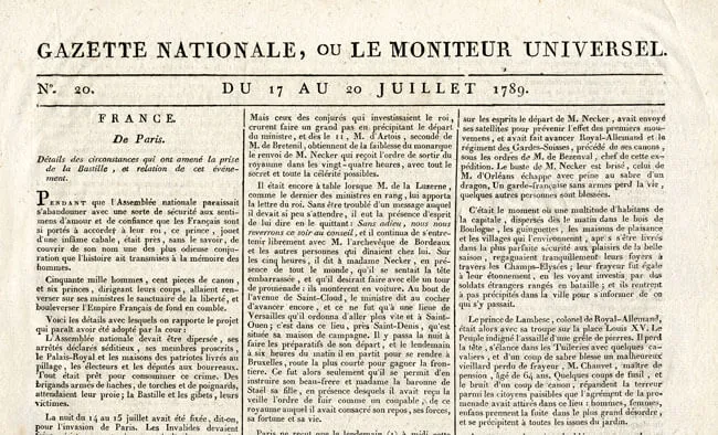 „Le Moniteur“: Titelblatt einer Ausgabe des in Paris erscheinenden Organs der Französischen Republik, das trotz Zensur in Wien viel gelesen wurde. Wikimedia Commons  