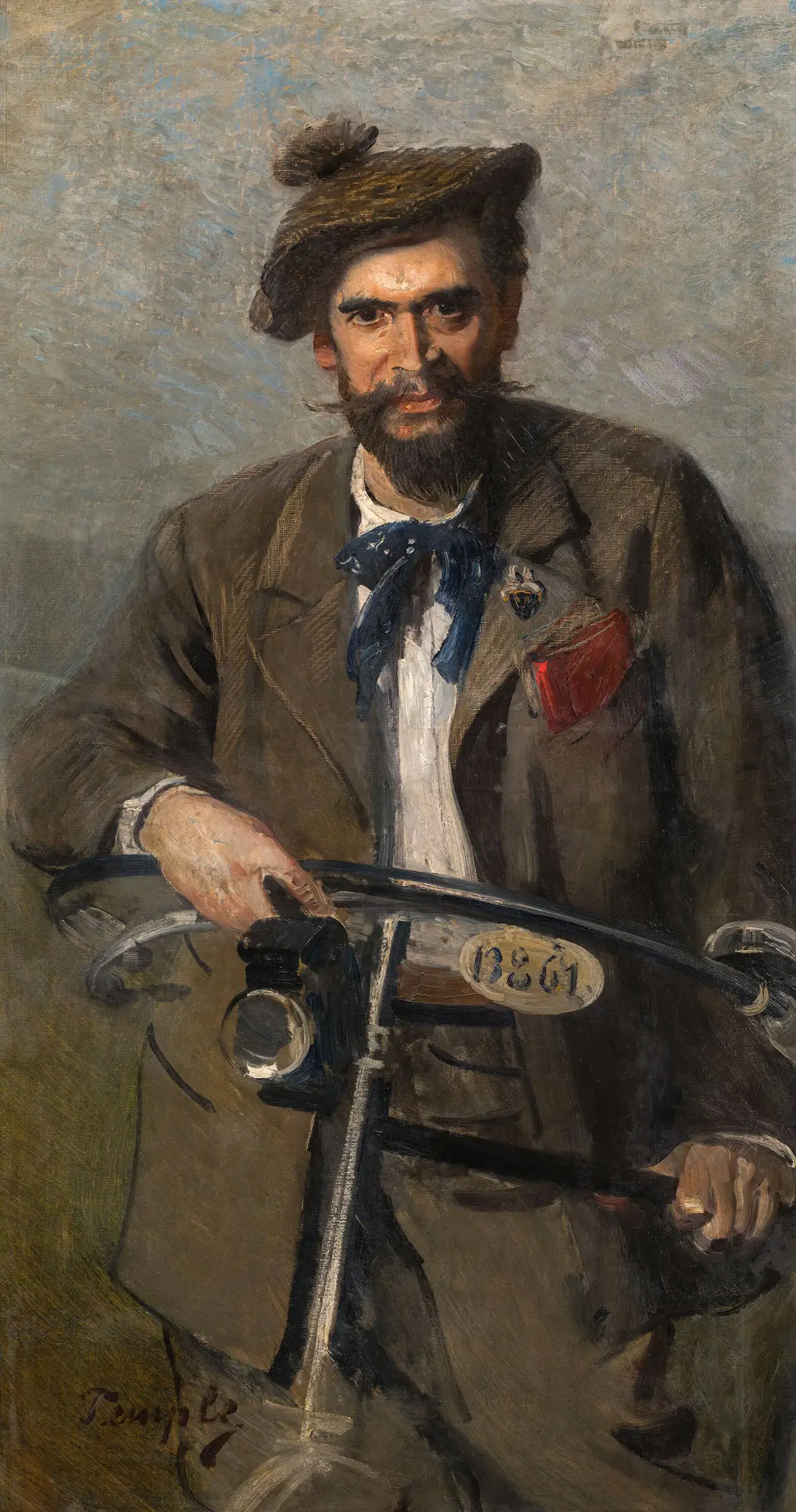 Hans Temple: Porträt des Malers Hans Wilt mit Fahrrad, 1895-97, Öl auf Leinwand, Wien Museum Inv.-Nr.  315598  