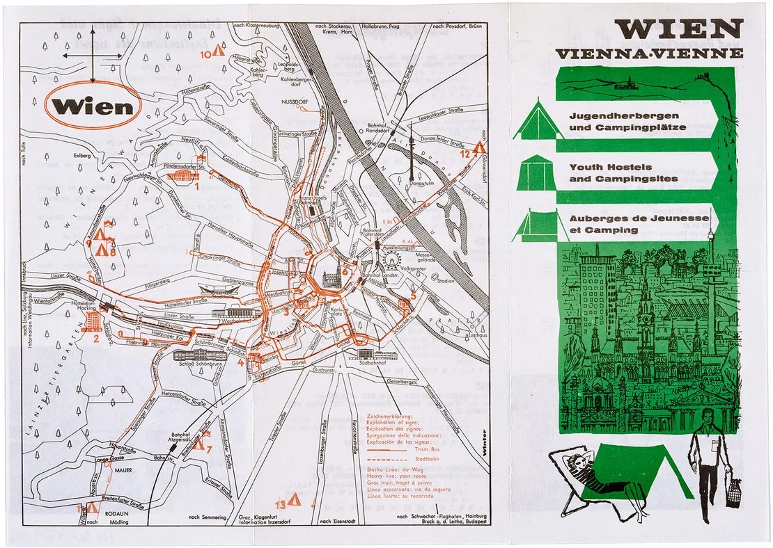 Plan der Jugendherbergen und Campingplätze in Wien, 1969, Wien Museum  