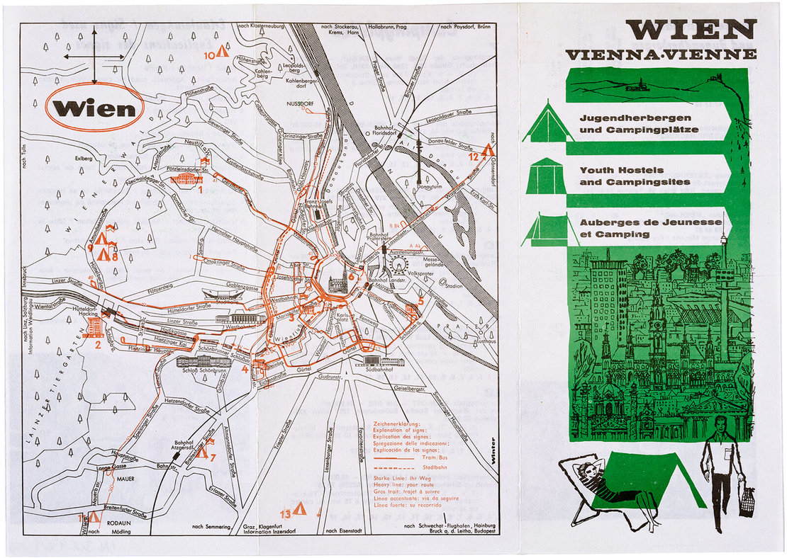 Plan der Jugendherbergen und Campingplätze in Wien, 1969, Wien Museum 