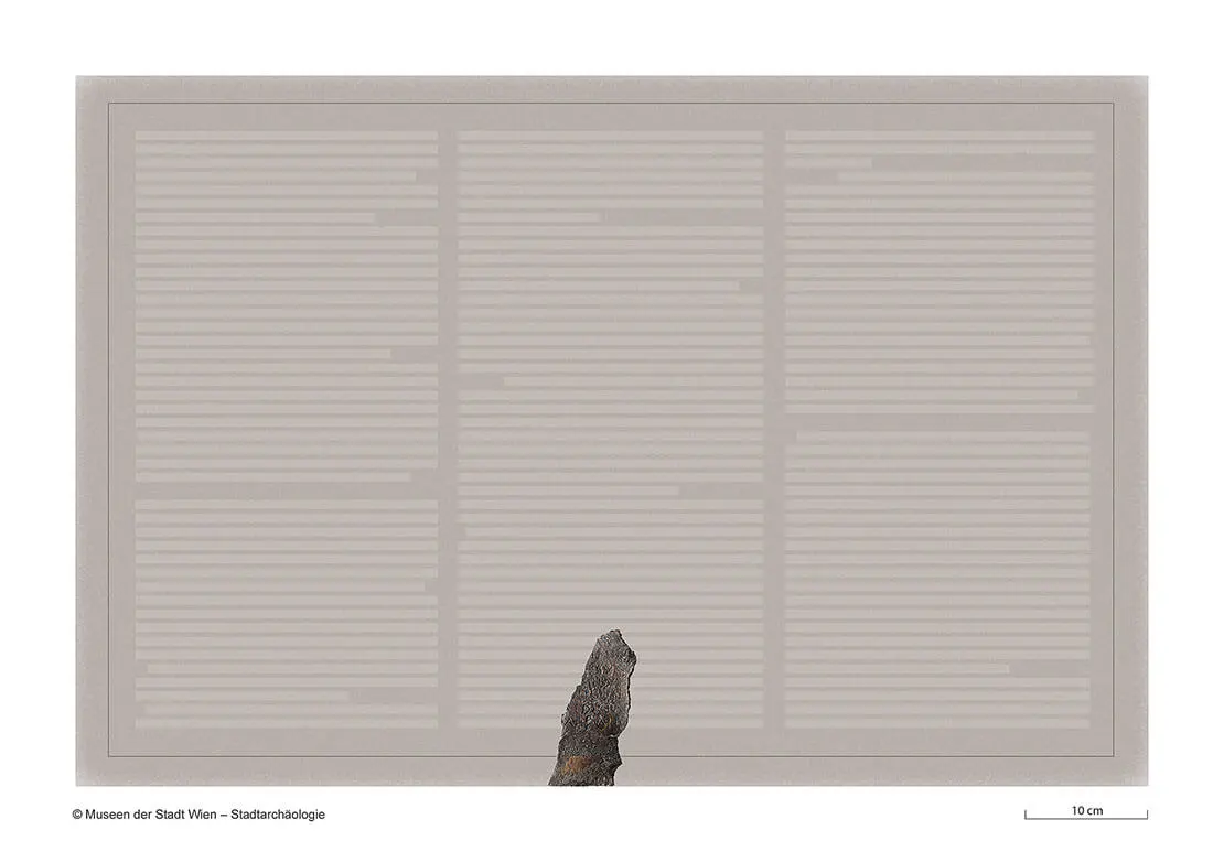 Größenverhältnis des Bronzefragments zur gesamten Stadtrechttafel. Visualisierung: Stadtarchäologie Wien  