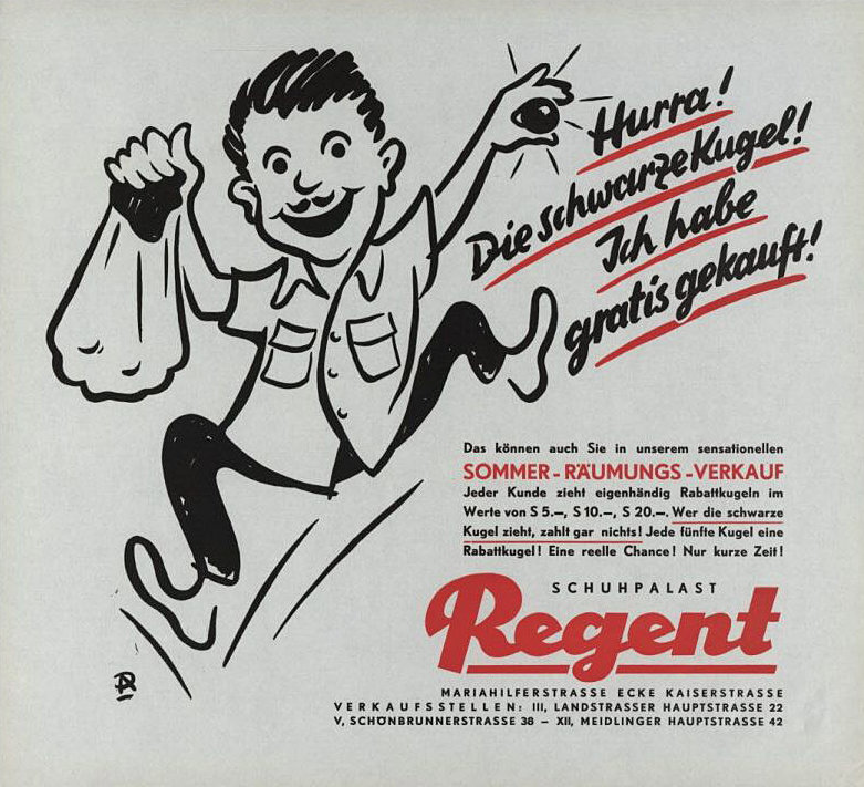 Werbeplakat für den Regent-Schuhpalast, Entwurf: Alfred Proksch, 1952, Wienbibliothek im Rathaus, Plakatsammlung 