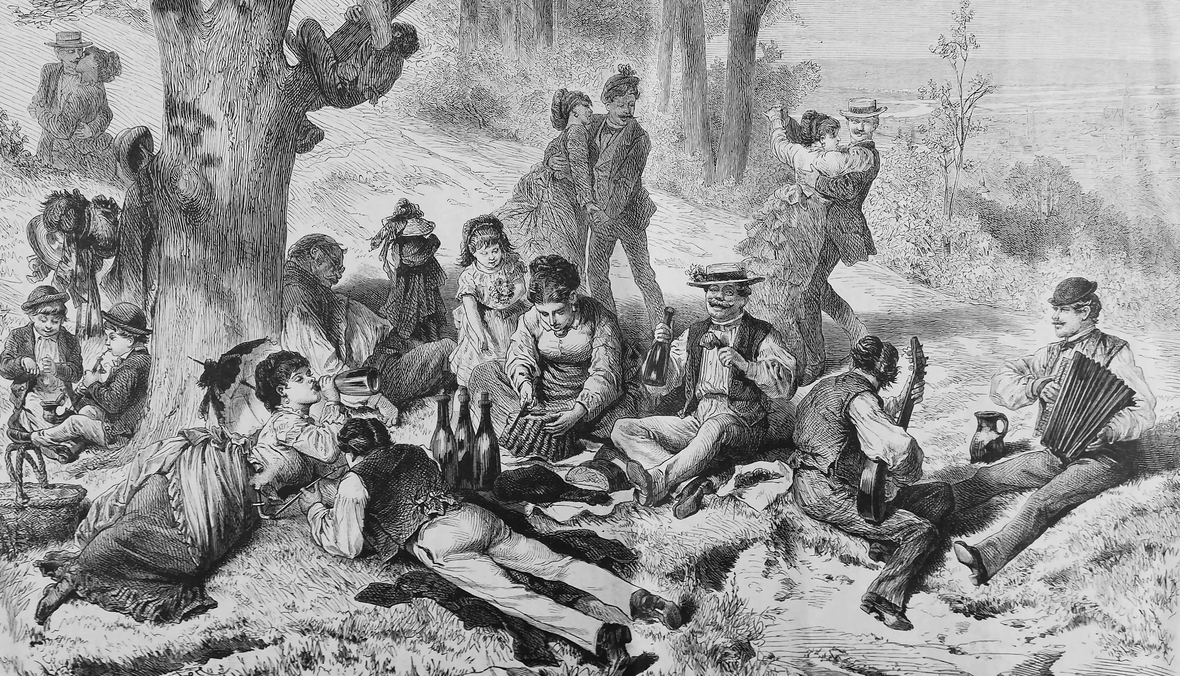 „Ein gemüthlicher Wiener Sonntagsausflug“, Zeitungsillustration nach Vinzenz Katzler, in: Über Land und Meer, H. 50, 1875, Wien Museum HMW 310.951/1  