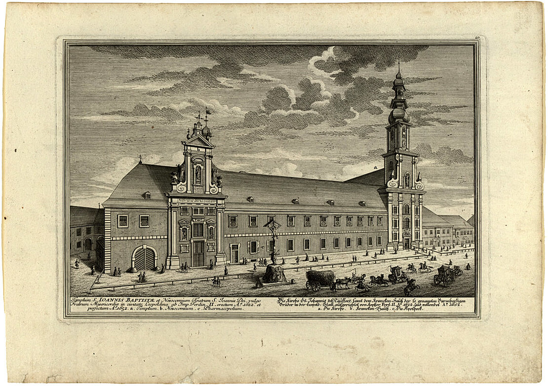 Krankenhaus der Barmherzigen Brüder auf einem Kupferstich nach Salomon Kleiner, 1724, Wien Museum 