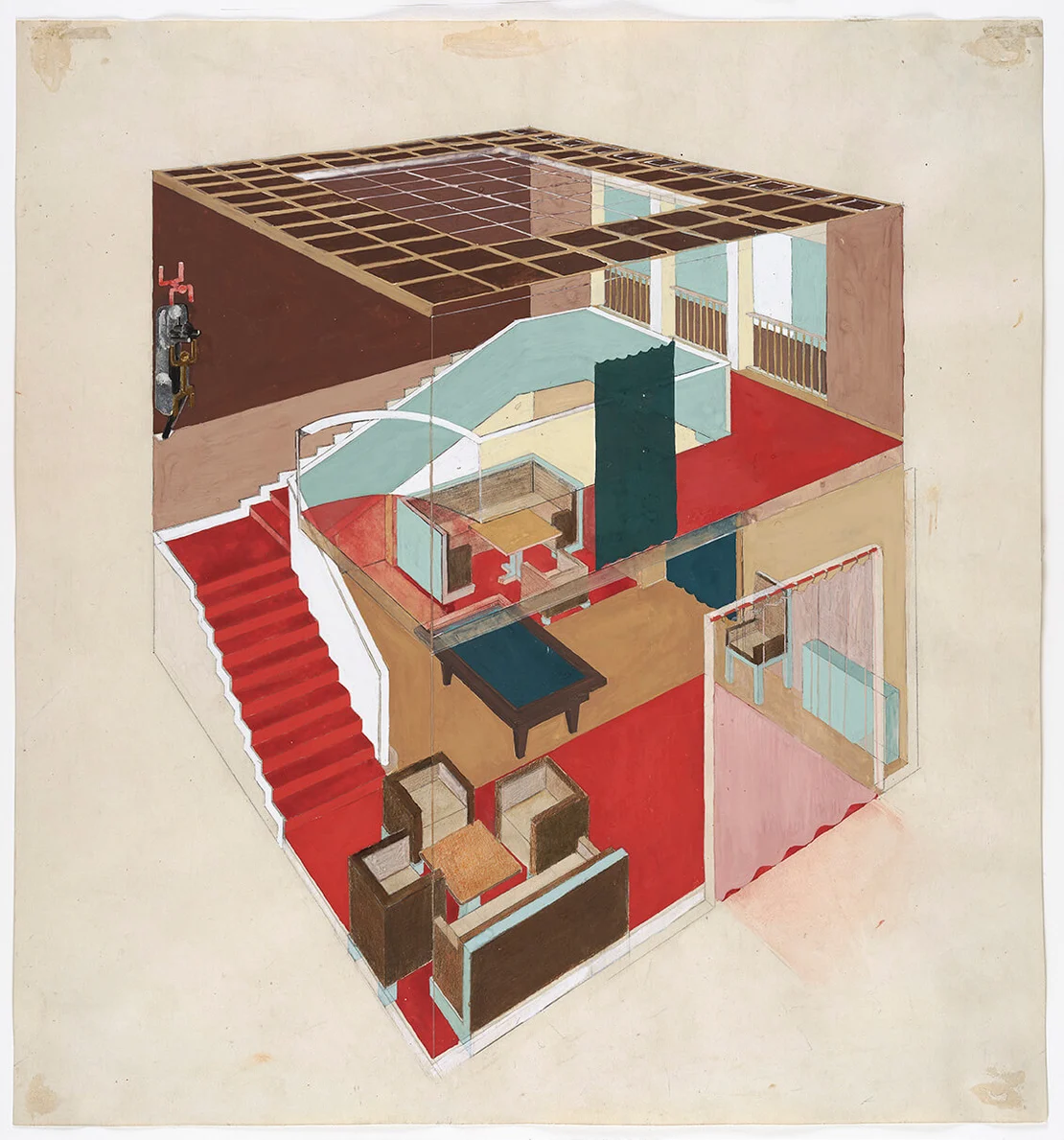 Haus Koritschoner, Johann-Strauß-Gasse 20 (1040 Wien), Halle, Perspektive, 1927, Archiv Georg Schrom, © Daniela Singer