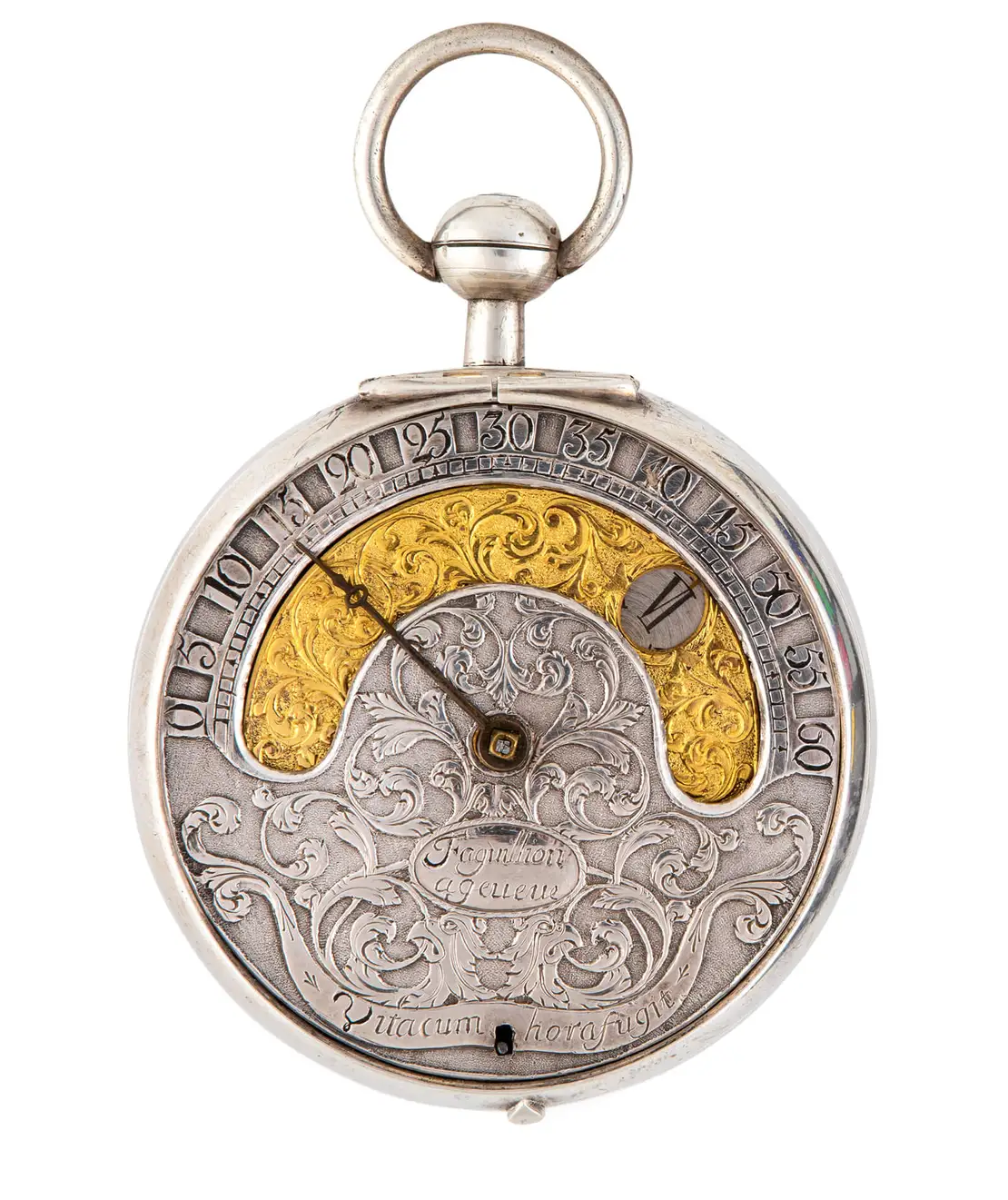 Taschenuhr mit wandernder Stundenanzeige von Jean Faguillon, Genf, um 1720, Wien Museum, U 2467
