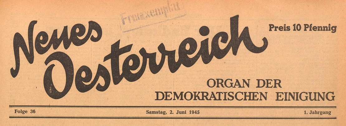 Kopf der Zeitung „Neues Österreich“, Juni 1945