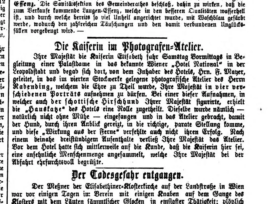 Bericht über den Besuch der Kaiserin im Fotoatelier, Gemeindezeitung, 20. März 1866, ANNO/ÖNB