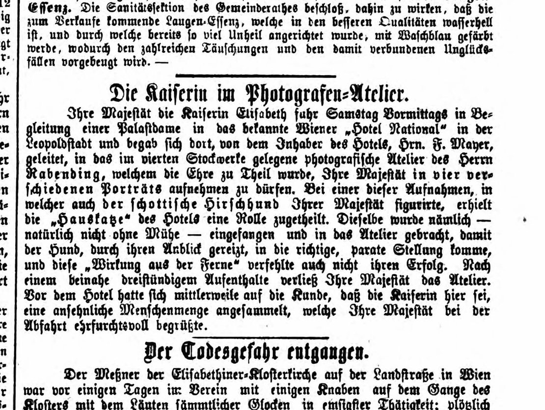 Bericht über den Besuch der Kaiserin im Fotoatelier, Gemeindezeitung, 20. März 1866, ANNO/ÖNB 