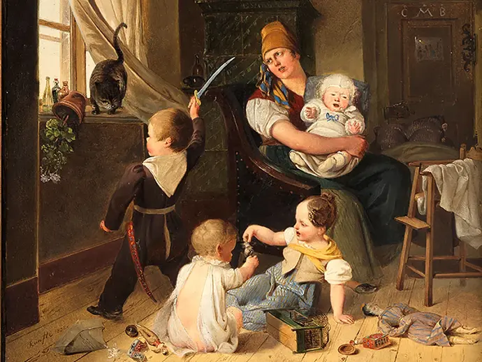 Johann Matthias Ranftl: In der Kinderstube, 1832, Öl auf Holz, Wien Museum 