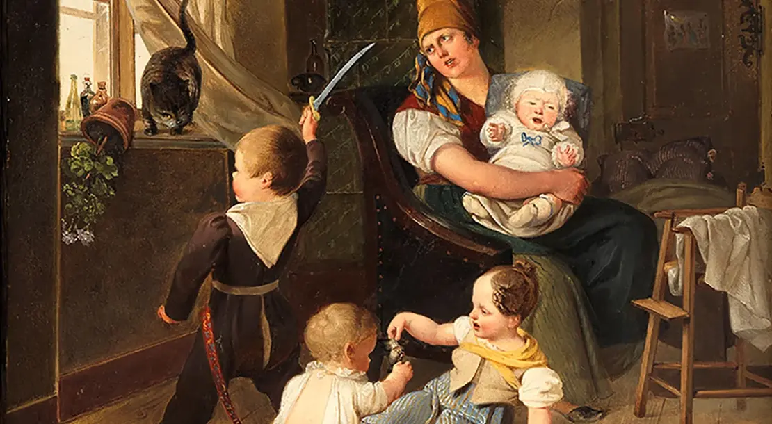 Johann Matthias Ranftl: In der Kinderstube (Ausschnitt), 1832, Öl auf Holz, Wien Museum   