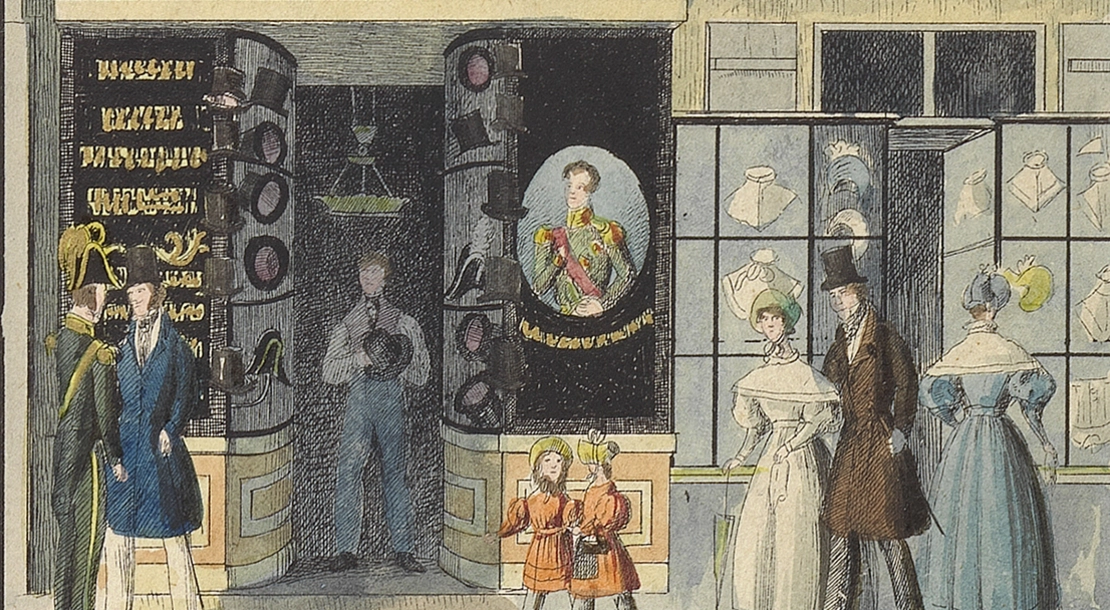Herrn Werner’s Hut-Niederlage in der Kärnthnerstraße No 969, aus: Situations-Plan der k. k. Haupt-und Residenzstadt Wien nebst den Ansichten von den Gewölbern der vorzüglicheren Handelsleuten, von Carl Graf Vasquez, um 1835, Wien Museum  
