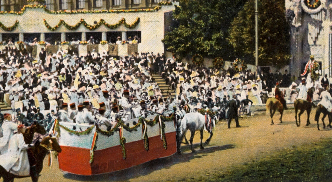 Huldigungsfestzug Kaiser Franz Joseph 1908, Gruppe Galizien, Ansichtskarte, Wien Museum  