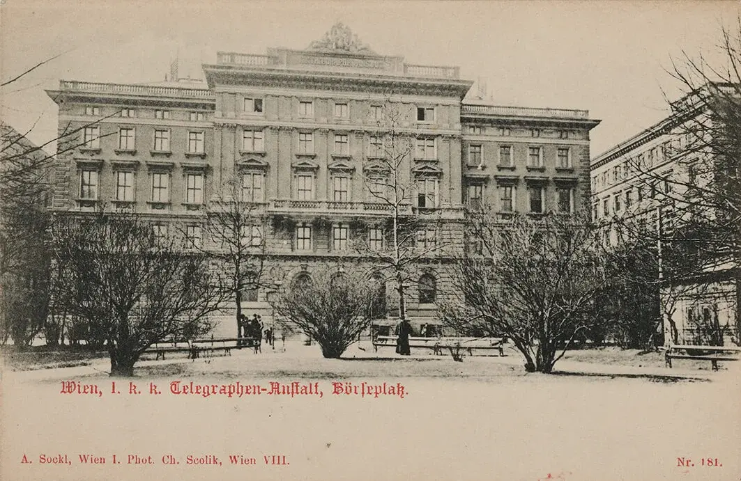 K. K. Telegraphen-Anstalt, Börseplatz, Postkarte, vor 1905, Wien Museum