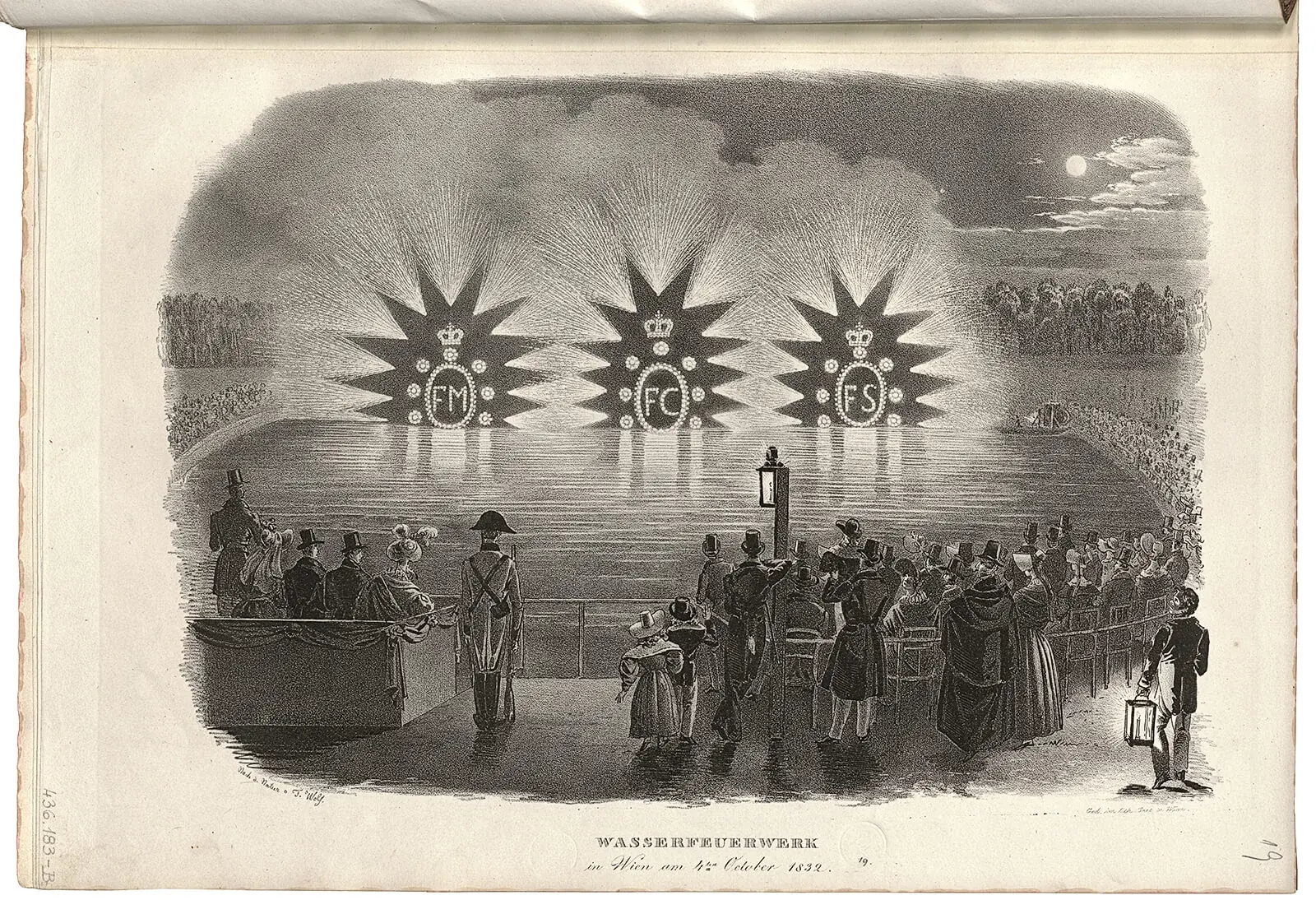 Franz Wolf: Wasserfeuerwerk im Belvederegarten, 4. Oktober 1832, ÖNB  