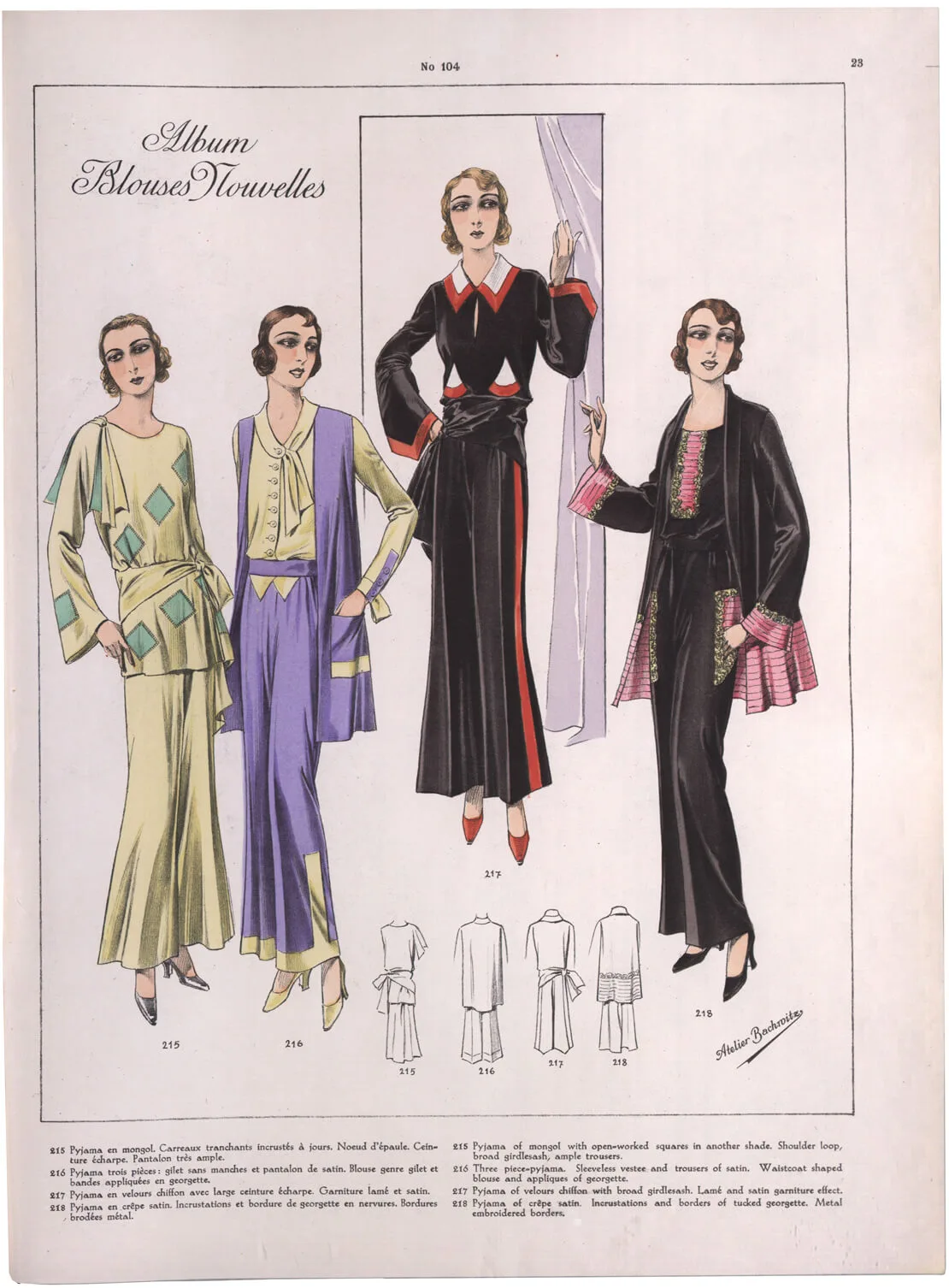 Damenpyjamas, aus: Wiener Blusenmodelle, H. 103/1930, Quelle: Anno/ÖNB