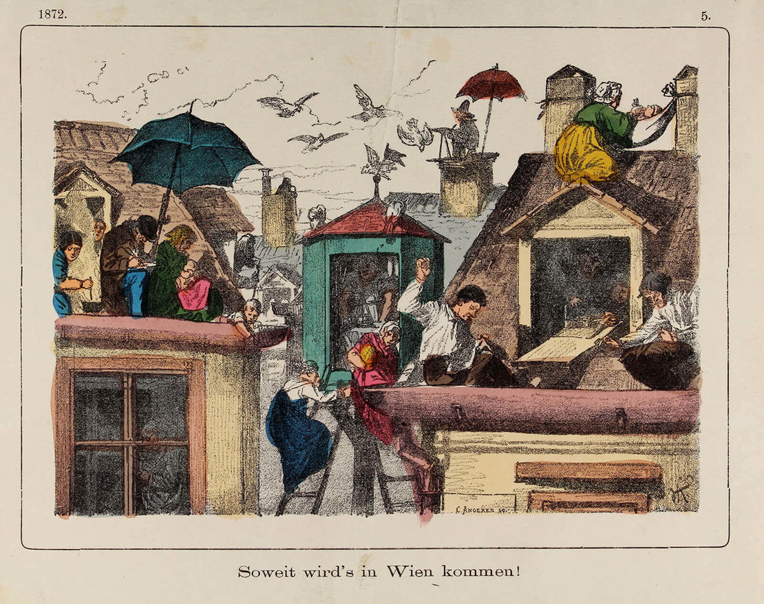 Karikatur zur Wohnungsnot in Wien, aus der Satirezeitschrift „Hans Jörgel“, 1872, Austrian Archives / brandstaetter images / picturedesk.com 